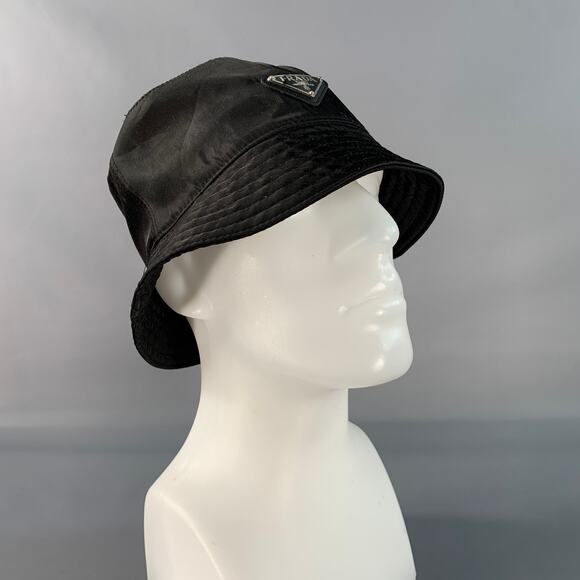 PRADA Size M Black Logo Polyester Bucket Hat - Picture 1 of 7